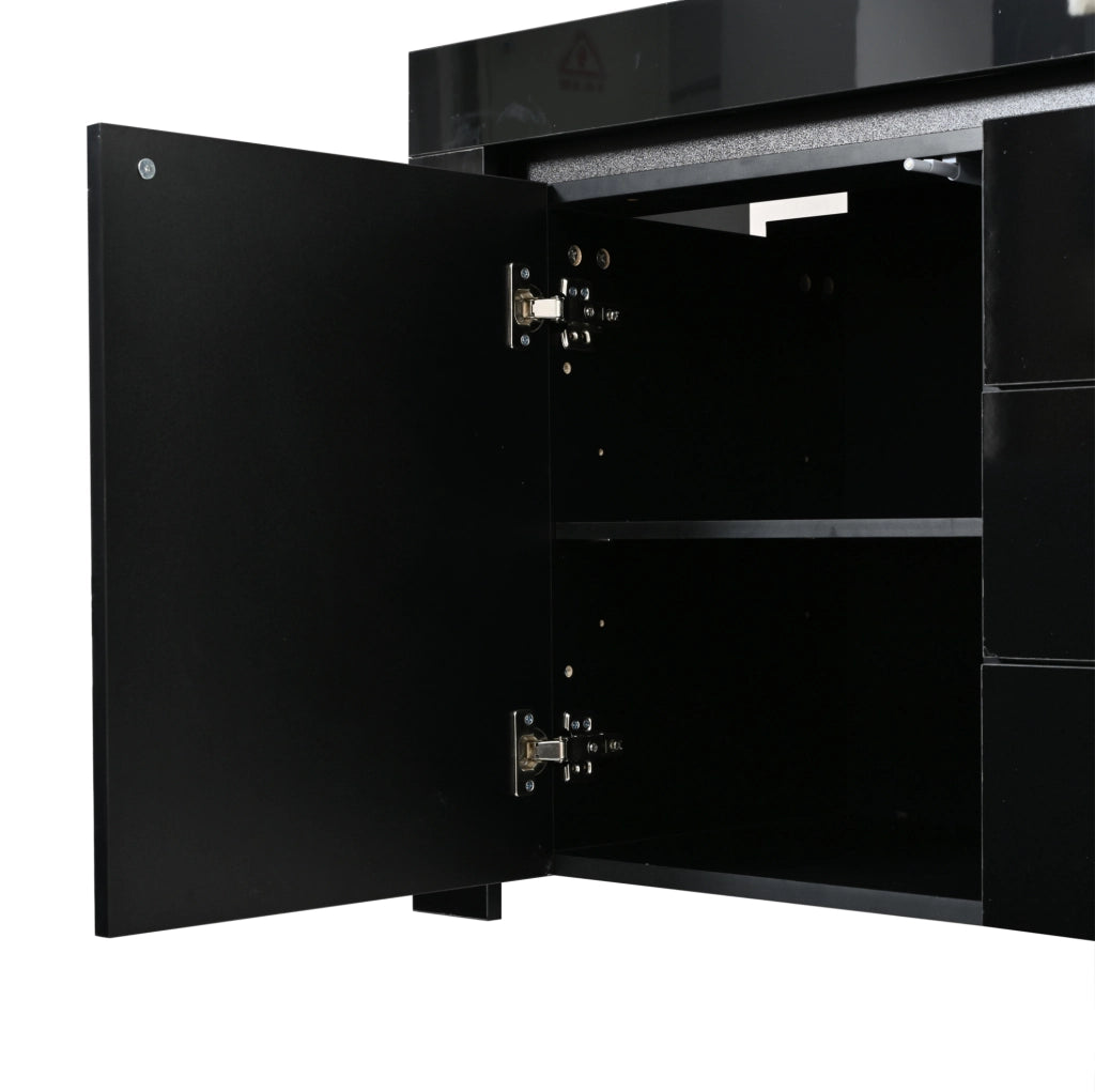 Sideboard nero lucido con 2 ante, 3 cassetti e luci LED