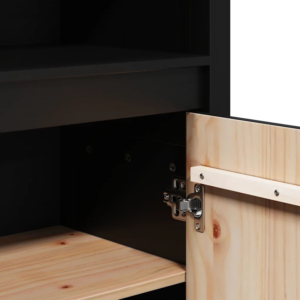 Credenza-Buffet-Armadio da cucina Nera 80x35x154 cm in Legno Massello di Pino
