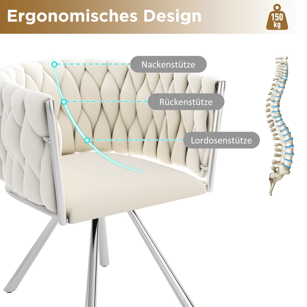 Sedia da Pranzo Girevole in Velluto ¨C Xylo ¨C Beige, Gambe in Metallo, Set 4 Pezzi