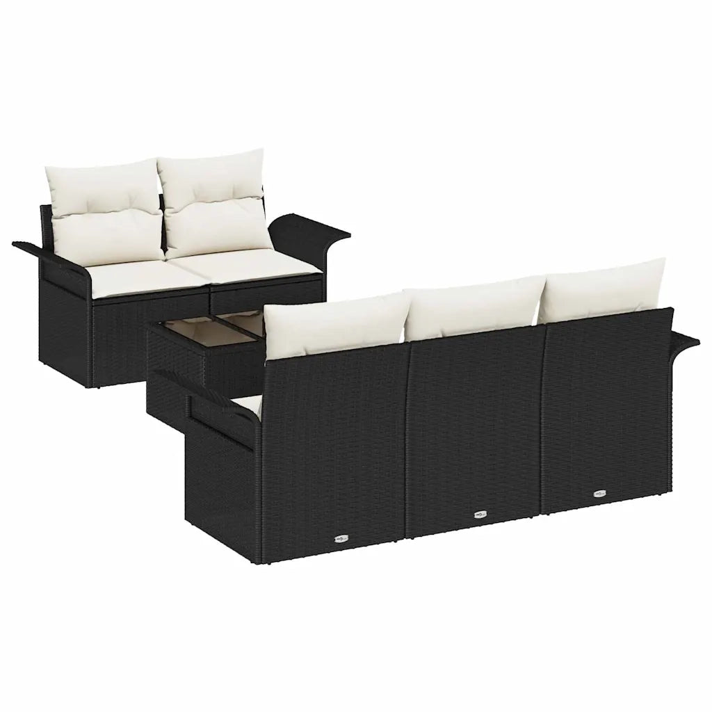 Set Divano da Giardino con cuscino 6 pcs Nero e Crema