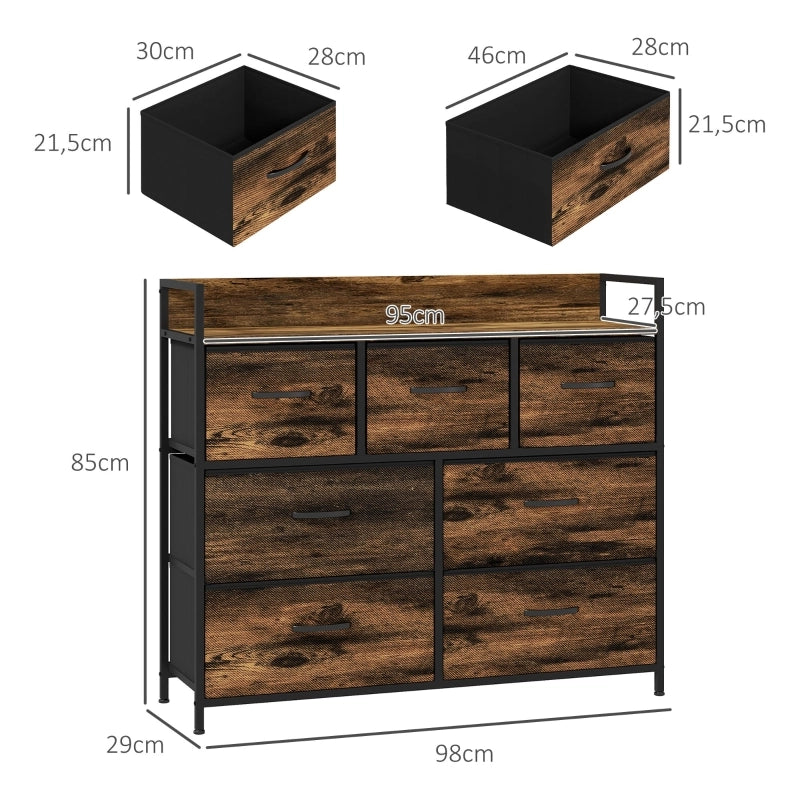 Cassettiera con 7 cassetti in tessuto, antiribaltamento, armadietti contenitore, credenza in MDF, marrone