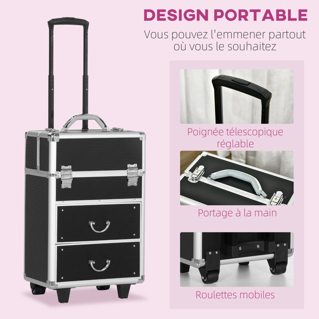 Valigia Vanity Trucco ¨C zephmum ¨C ABS Alu Nero 36x23x58 cm
