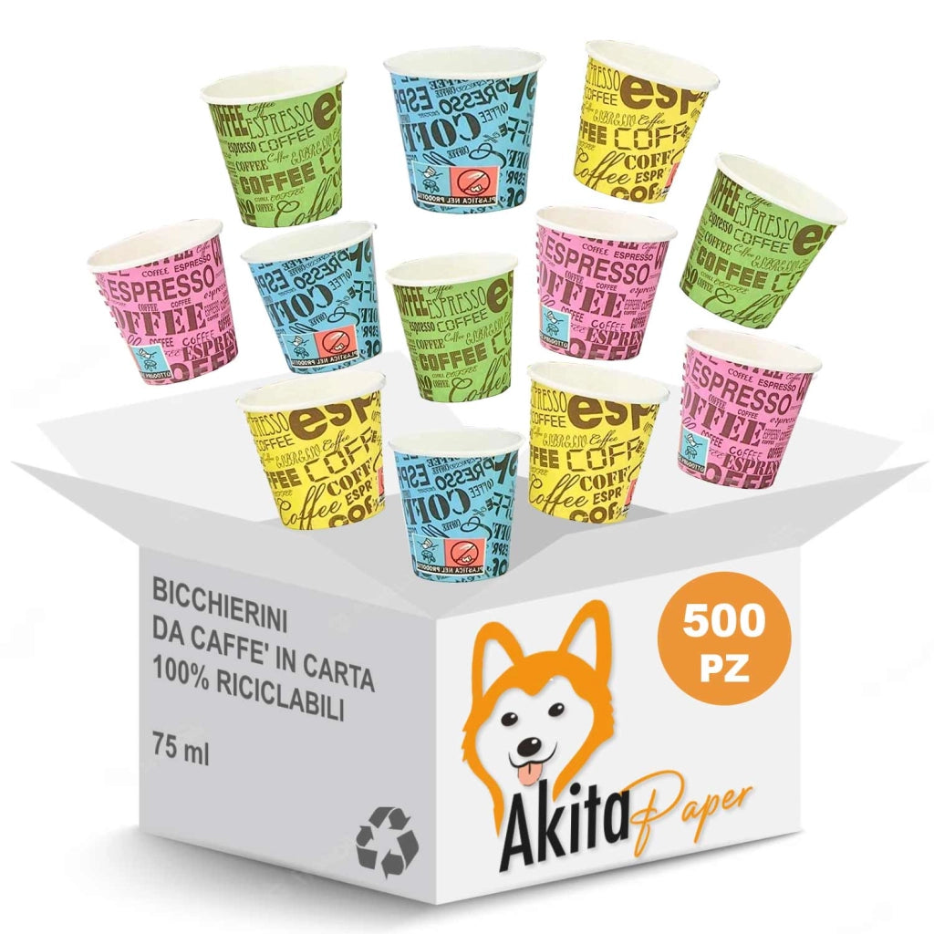 Akitaink 500 Bicchierini Caffe Carta 75ml Colorati