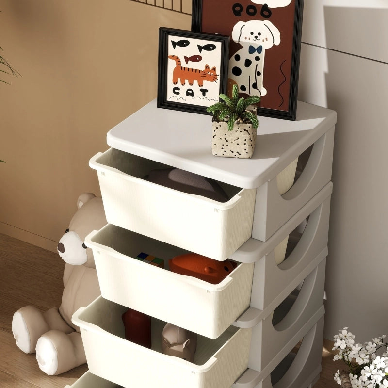 Scatole portaoggetti per bambini, 4 grandi cassetti, bordi arrotondati, plastica, 37x37x76 cm, bianco crema