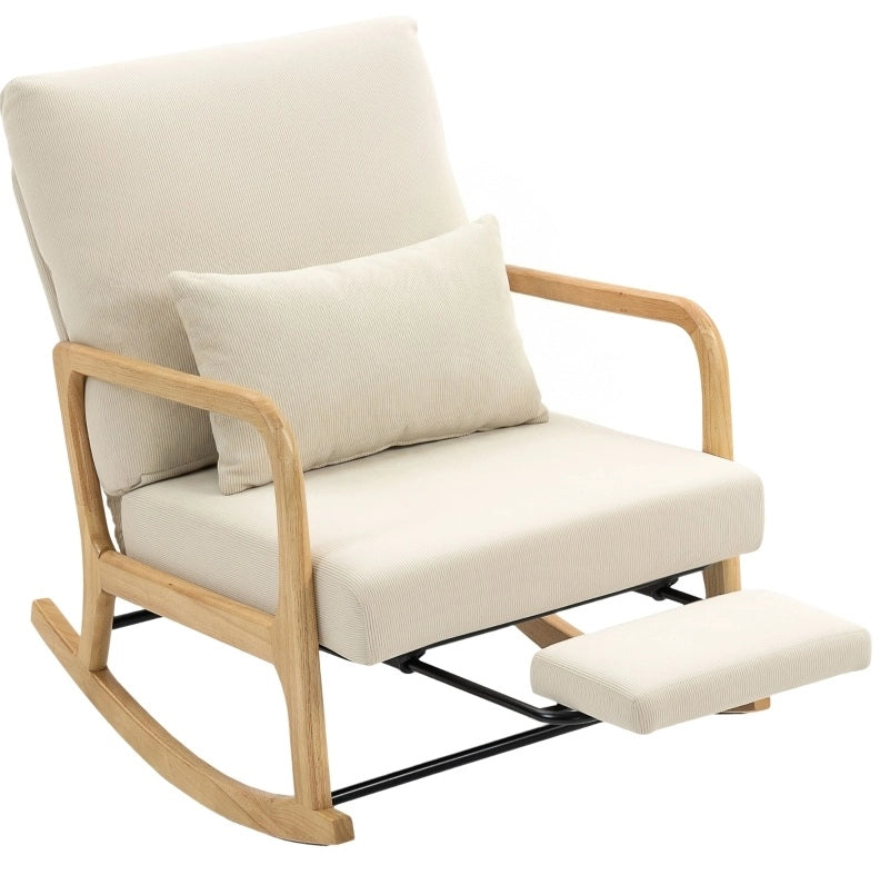 Poltrona a dondolo 89x70x97,5 cm in poliestere crema con poggiapiedi, per soggiorno