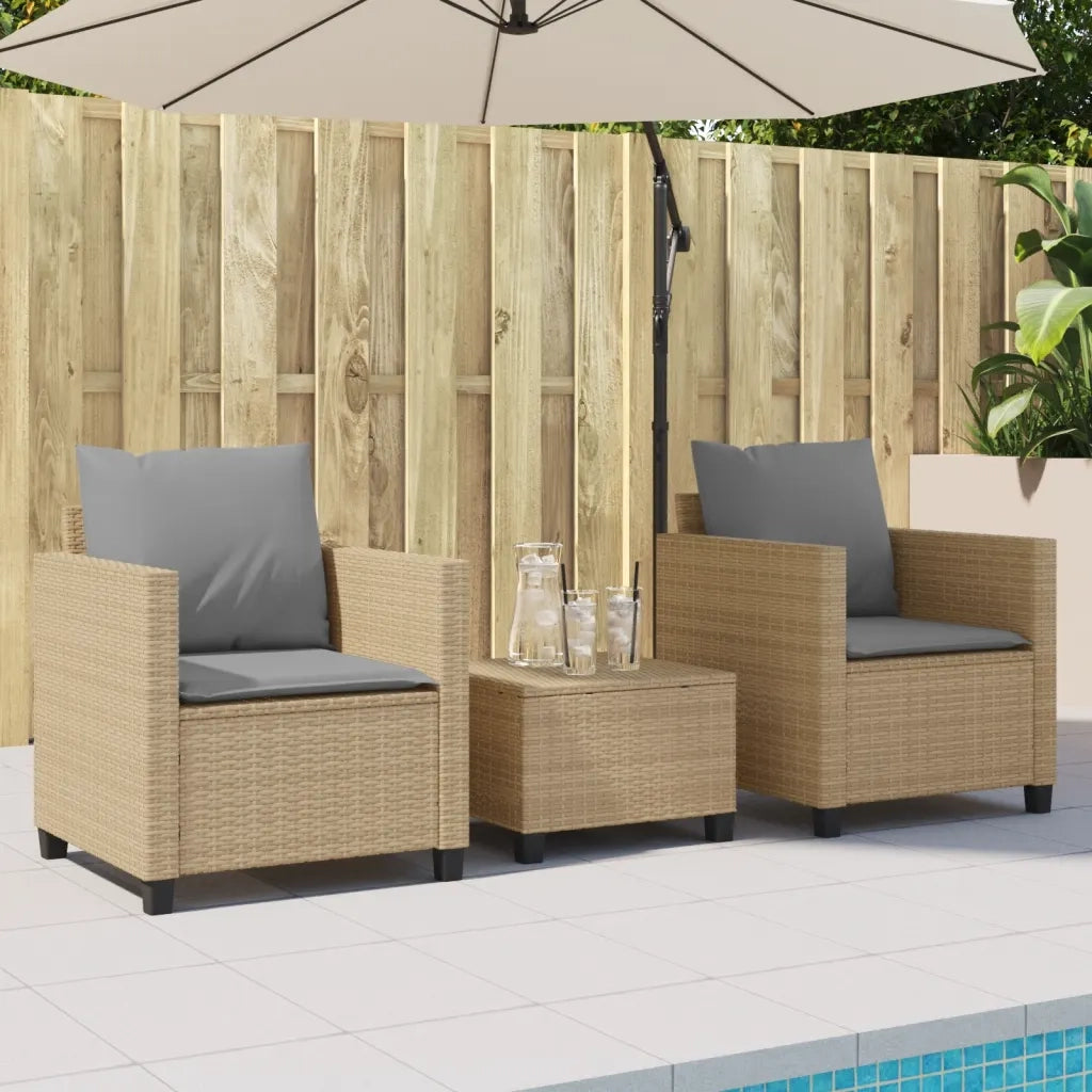 Set da Bistr¨° 3 pz | Set Salotto da Giardino con Cuscini Beige in Polyrattan
