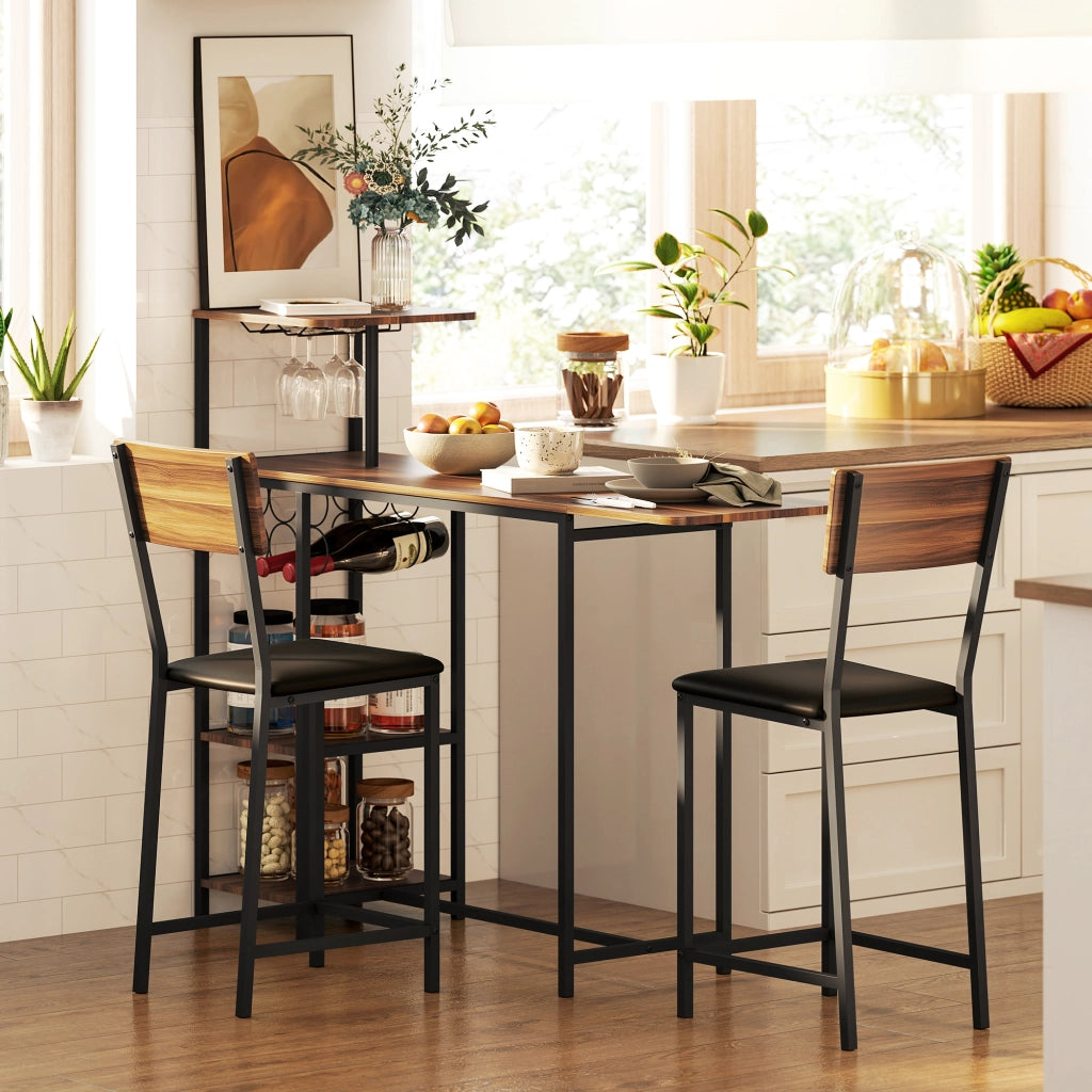Tavolo da bar con laterali abatibili e 2 sgabelli ¨C Minimal ¨C marrone e nero