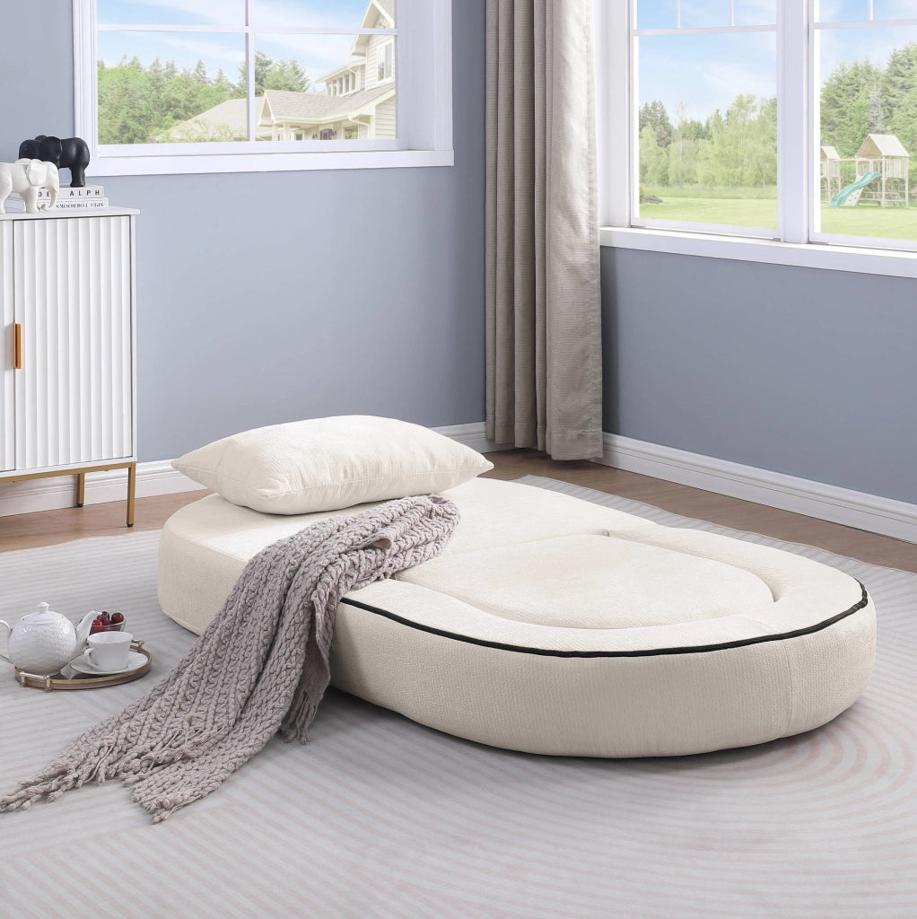 Divano modulare compatto in tessuto ciniglia beige