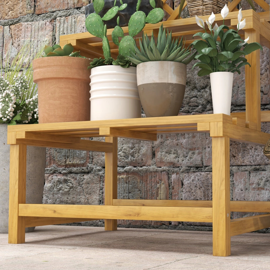 Portapiante 60x50x166 cm a 2 ripiani con griglia in legno giallo