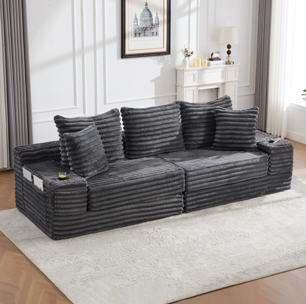 Divano letto 273x98x87 cm grigio scuro – convertibile in tessuto a coste