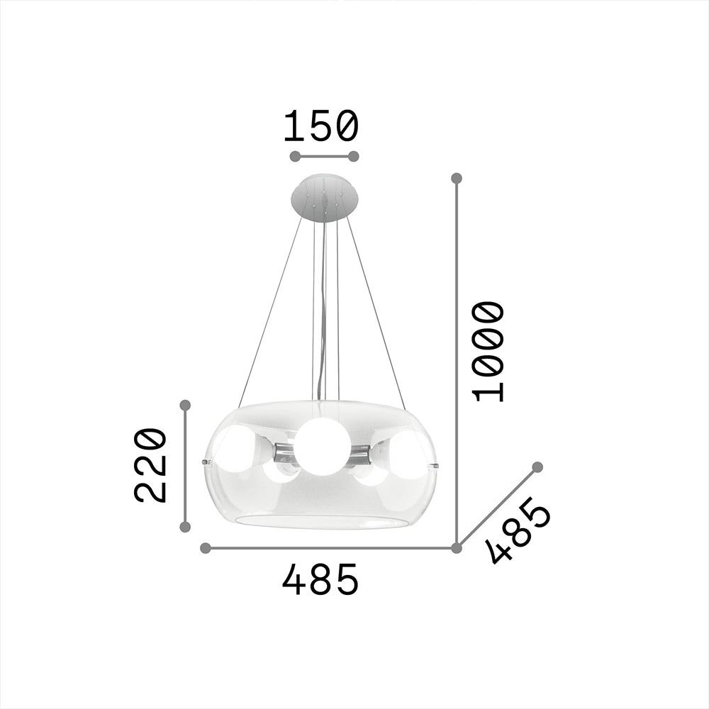 Sospensione Moderna Audi-10 Metallo Trasparente 5 Luci E27