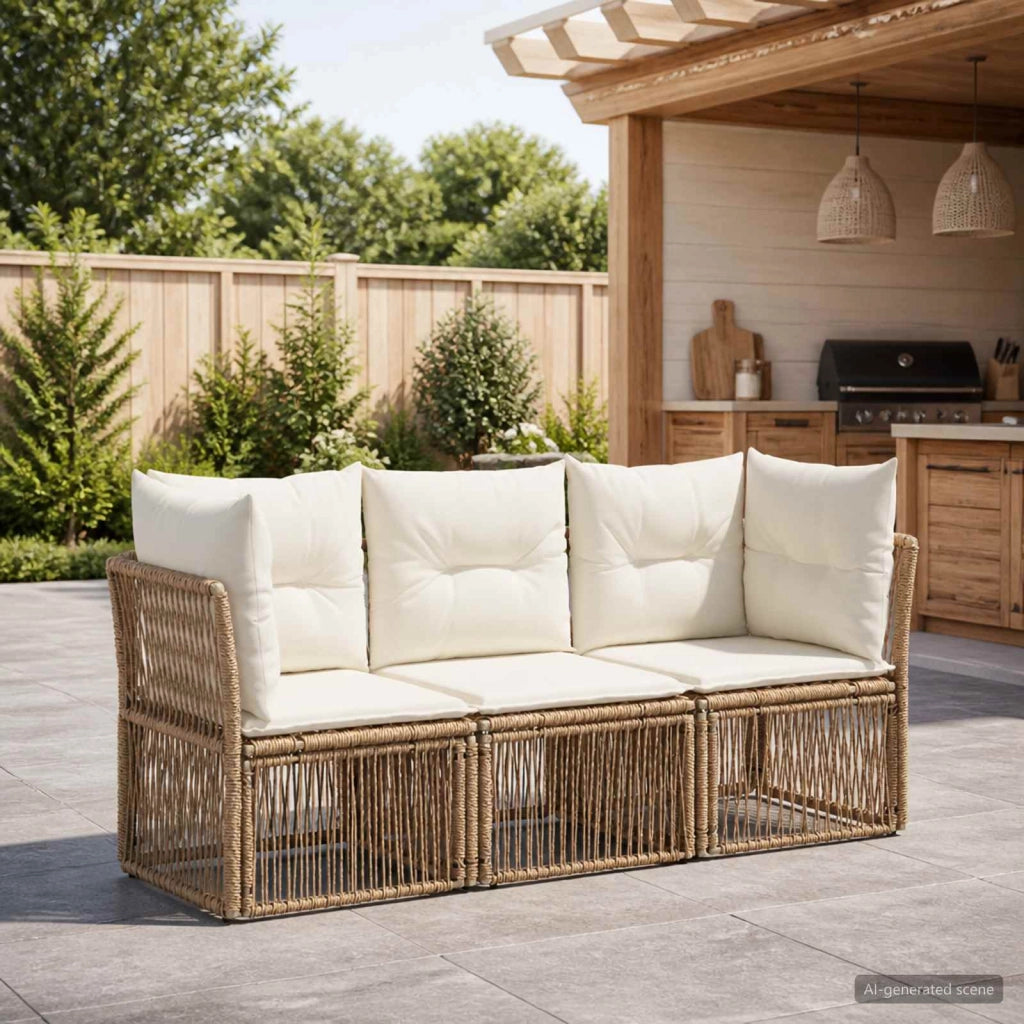 Set Divano da Giardino 3 pz Beige polyrattan 3434124