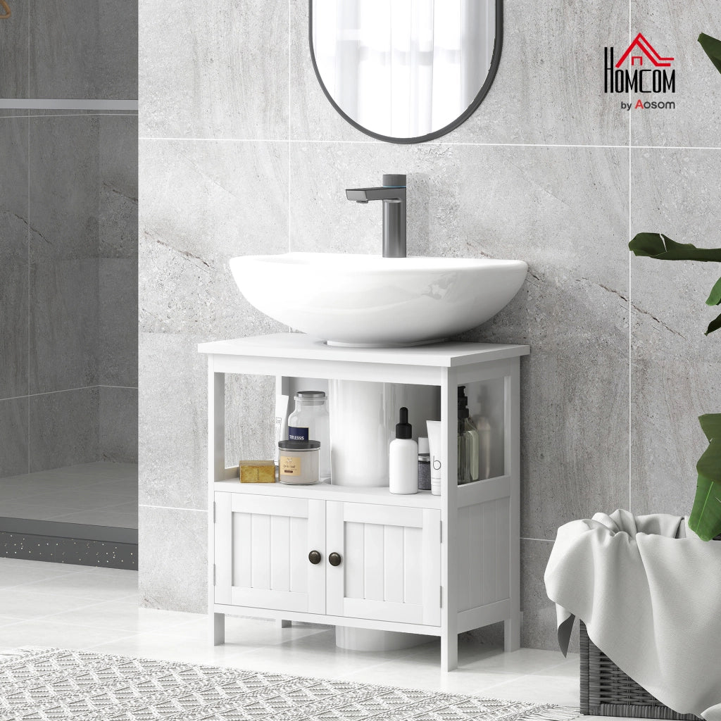 Mobile Sottolavabo con 2 Ante e Ripiano Aperto ¨C zephmum ¨C Bianco 60x30x60 cm
