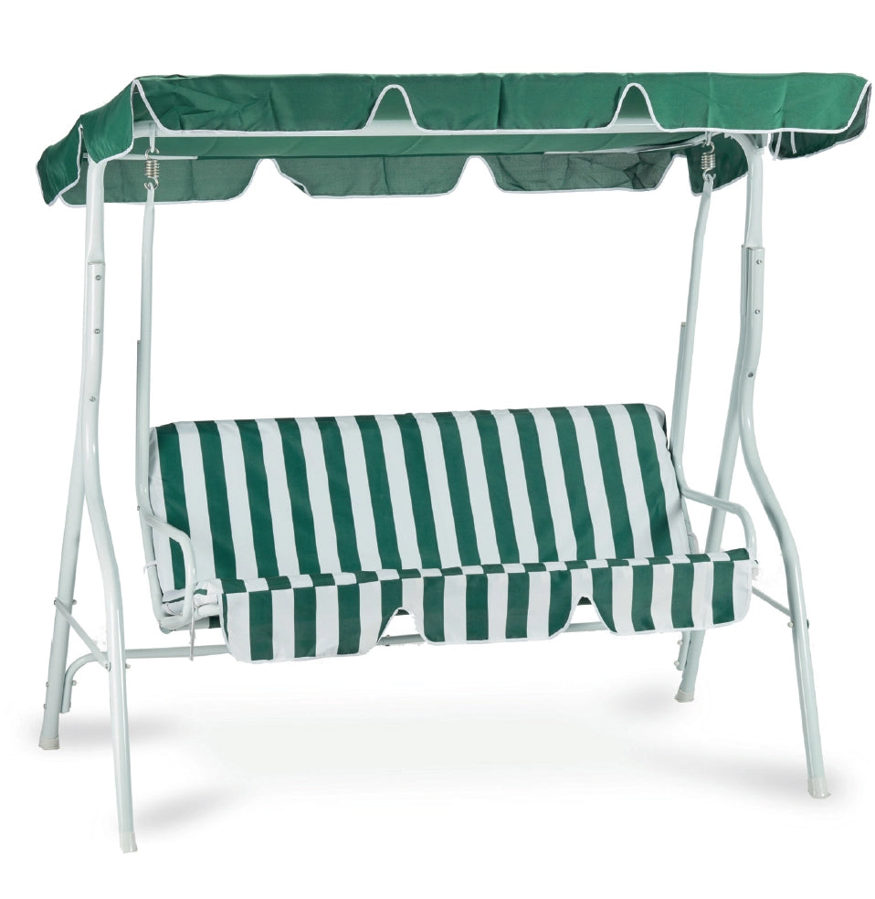 Dondolo tre posti con copertura, acciaio e poliestere 160 gr/m², bianco verde 113x170 h.156cm Fredi