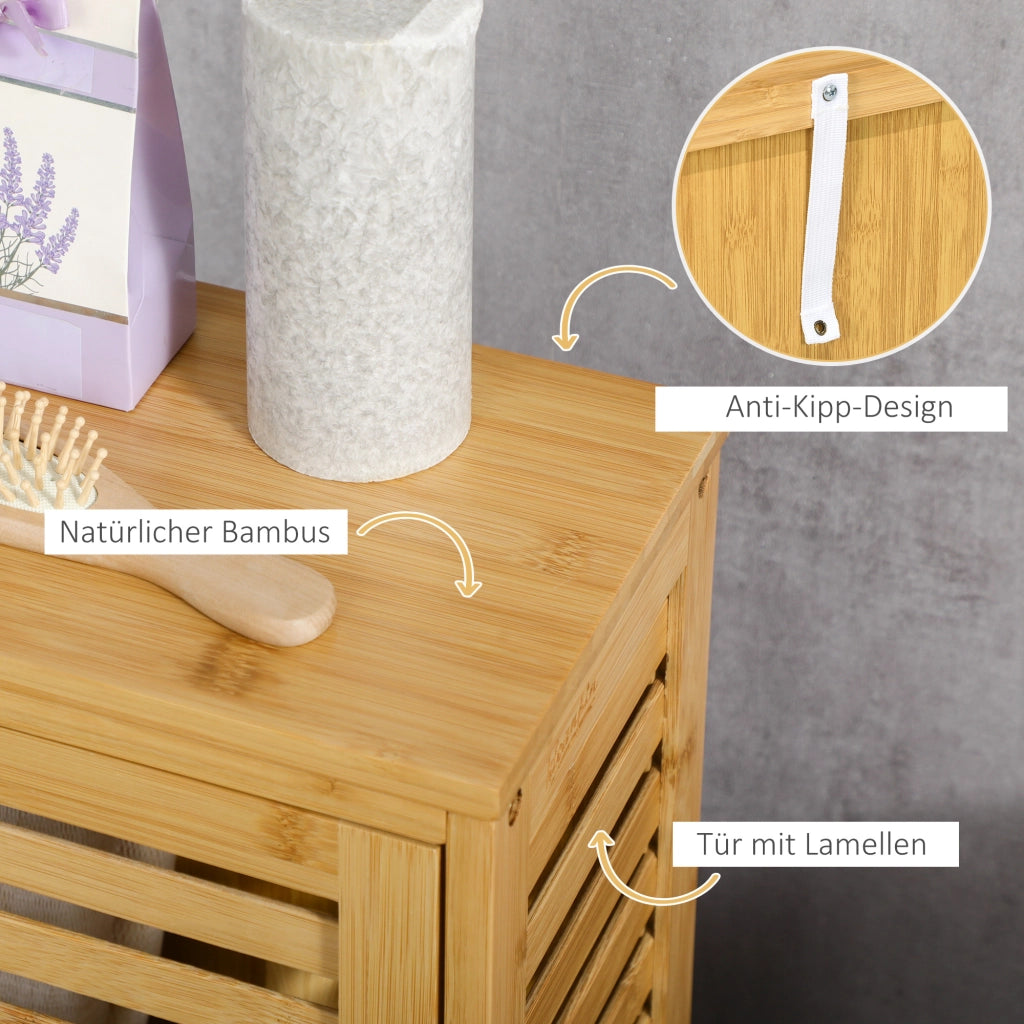 Mobiletto da bagno/mobiletto laterale con anta a persiana, 2 scomparti, contenitore, naturale, 30x19,9x70 cm