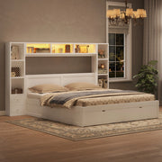 Letto Matrimoniale con 7 Cassetti e LED 140 x 200 cm - Bianco - Ideale per Camera da Letto - Senza Materasso