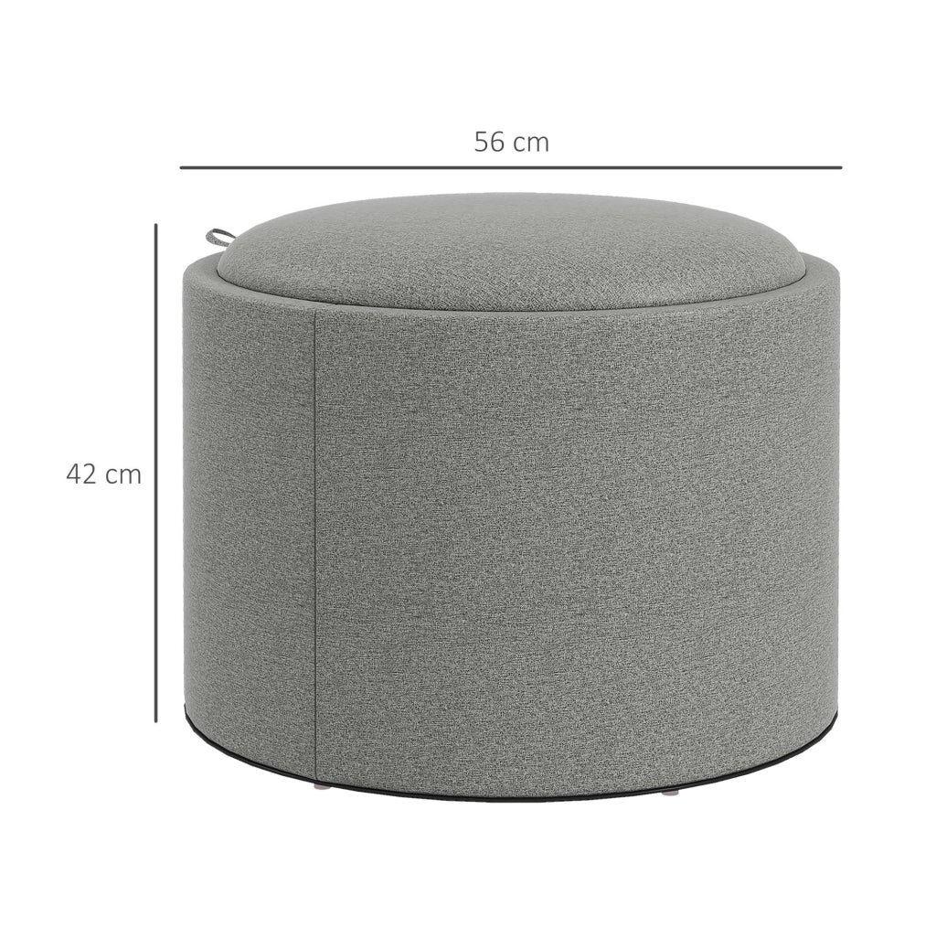 Pouf rotondo con contenitore e coperchio pieghevole in tessuto effetto lino grigio Ø56 x 42 cm
