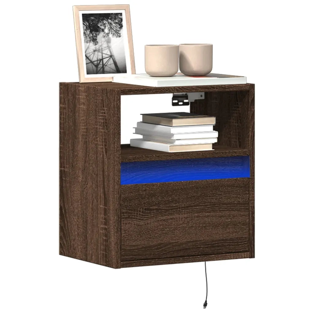 Mobile TV a Parete | Armadietto TV | Mobile Porta TV con Luci LED Rovere Marrone 41x31x45 cm
