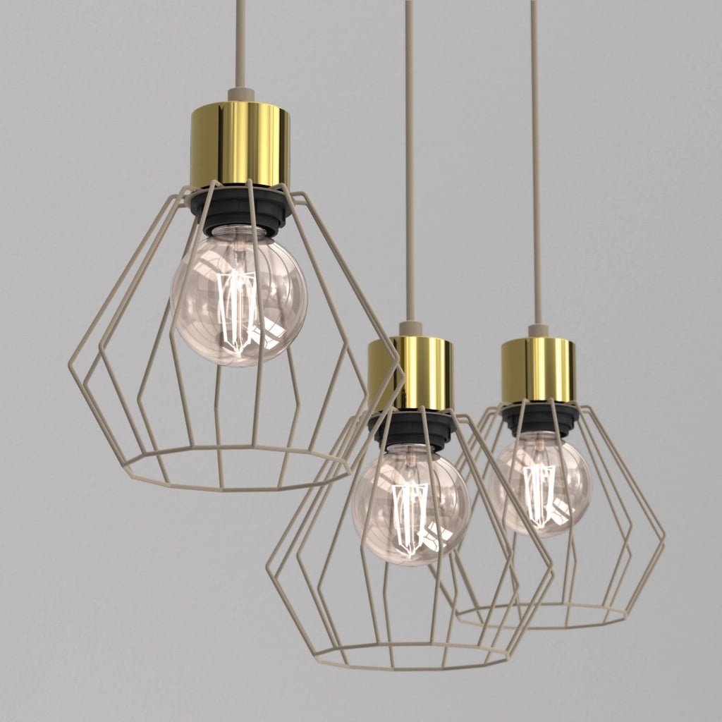 Lampada a sospensione Parkla 3 luci E27 beige/oro