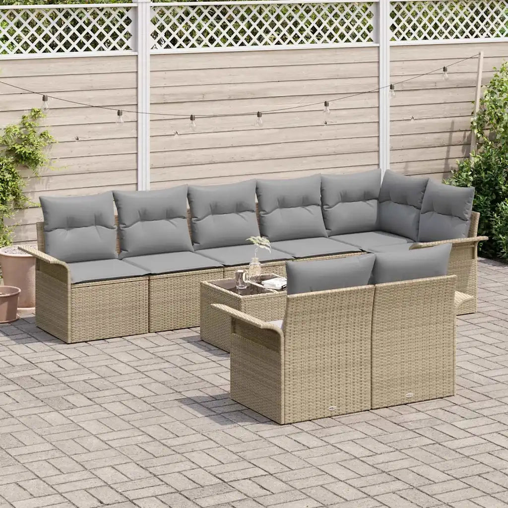 Set Divano da Giardino con cuscino 9 pcs Beige Poly Rattan 3345420