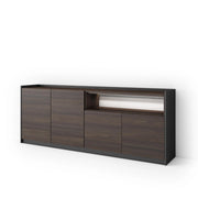 Credenza, Mobile, Cucina, 207x80x37 cm, 4 Porte, LED, Rovere scuro e Nero