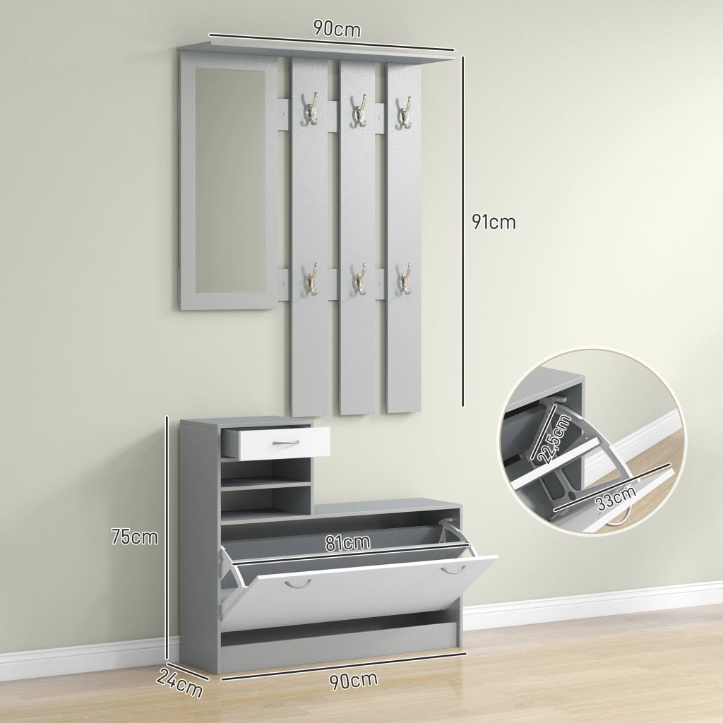 Appendiabiti con Specchio e Scarpiera ¨C Minimal ¨C Grigio 60x160x35