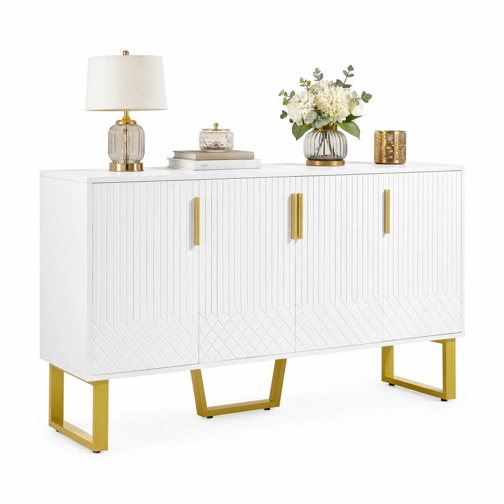 Credenza bianca lucida con 4 ante e gambe in metallo