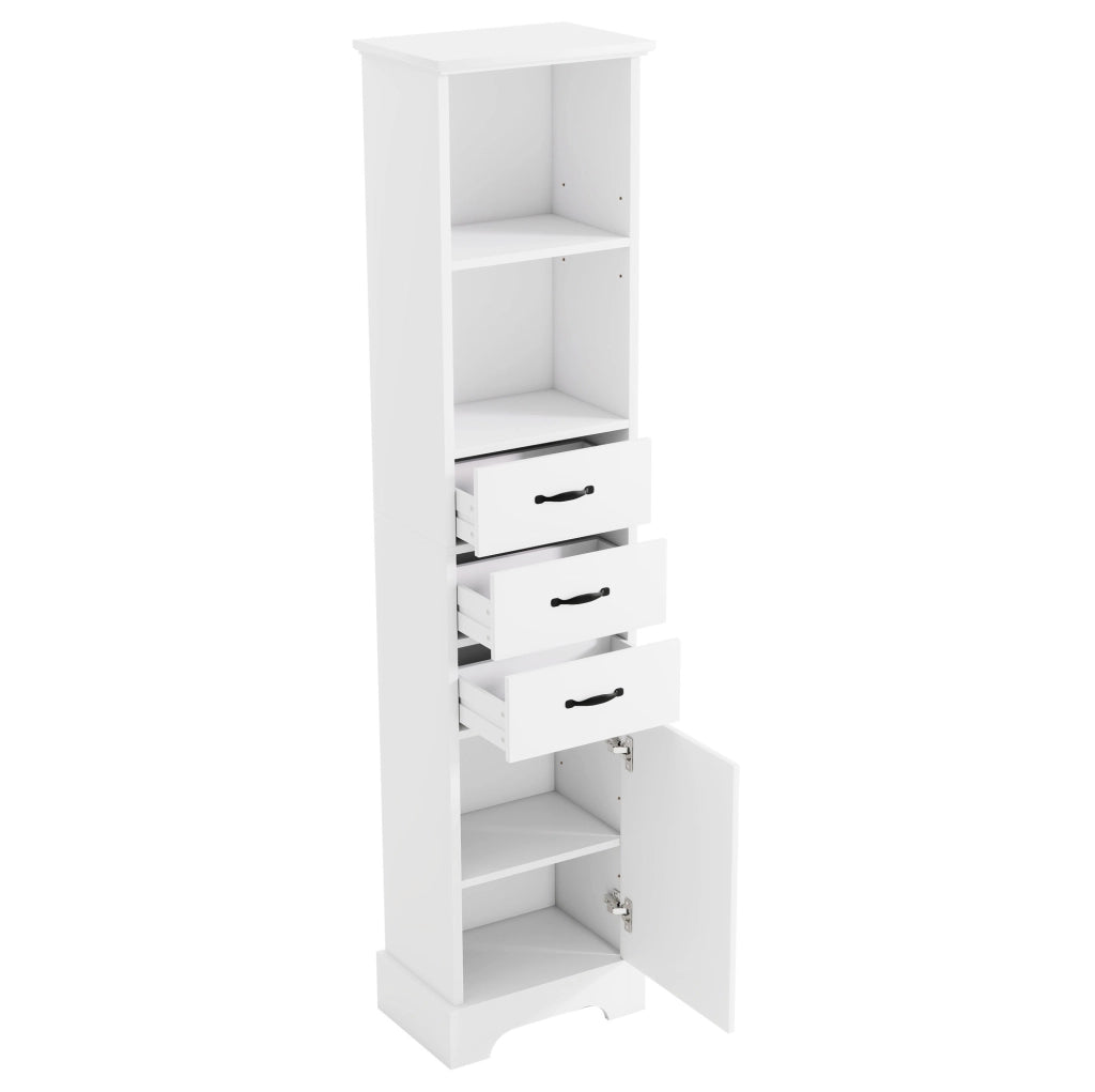 Colonna da bagno 38x26x172,5 cm con 3 cassetti e ripiani regolabili in MDF bianco