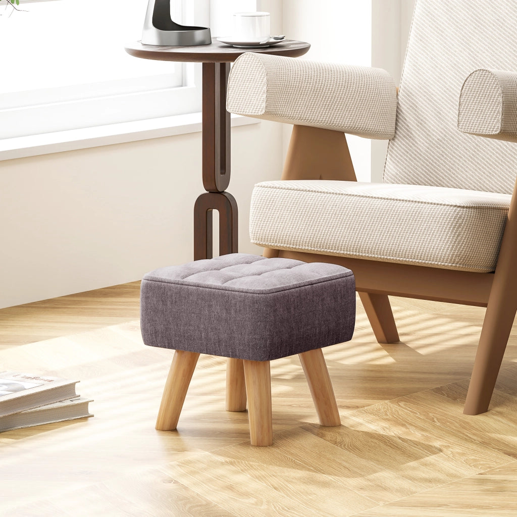 Pouf con rivestimento in lino e gambe in legno ¨C Minimal ¨C Grigio