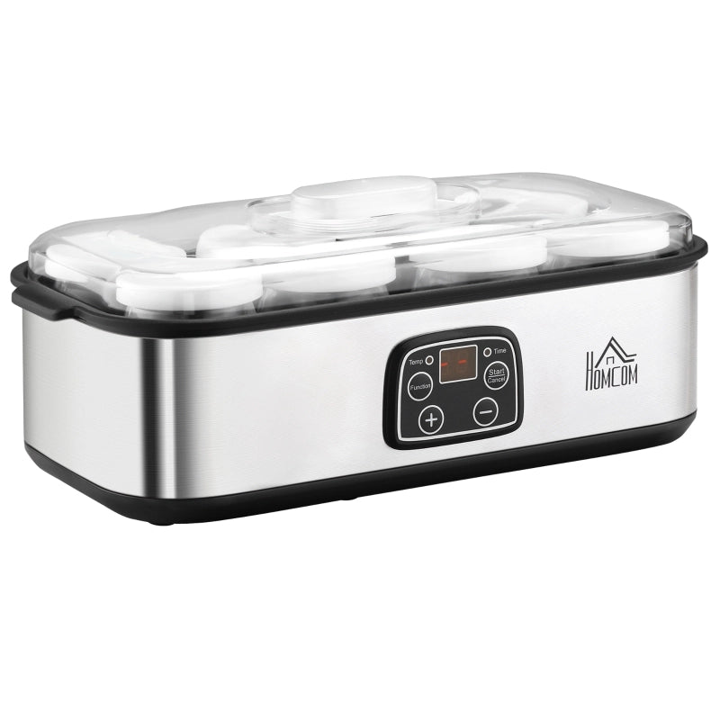 Yogurtiera greca con coperchio, 8 contenitori interni in vetro senza BPA (180 ml ciascuno), con display LCD e timer, per preparare fino a 1,4 litri