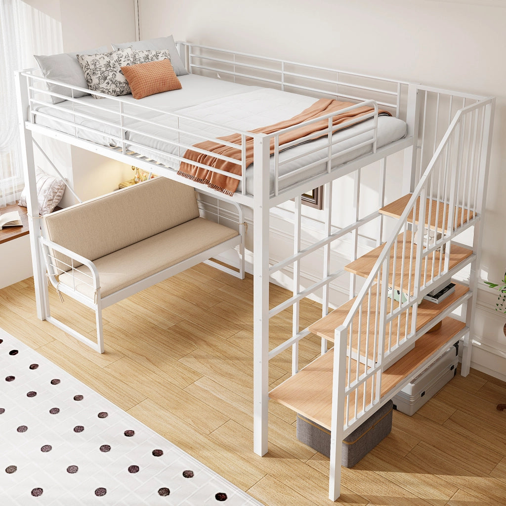 Letto a castello 140 × 200 cm 2 posti; scala contenitore e divano removibile; senza materasso; bianco