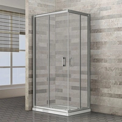 Box doccia 70x90 angolare doppio scorrevole con vetro temperato trasparente e profili cromo Geo