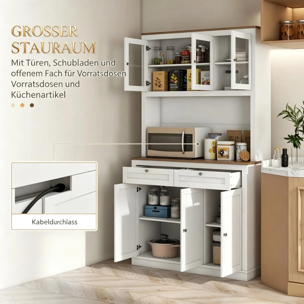 Buffet Credenza con Ripiani Aperti, Cassetti e Ampio Spazio Contenitivo, Mobile per Piatti e Cucina