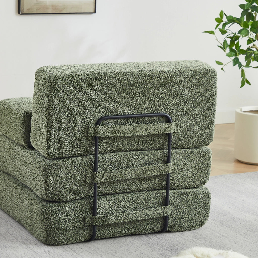 Divano Letto Modulare 2 in 1 Pieghevole in Ciniglia Verde per Soggiorno Camera da Letto e Ufficio