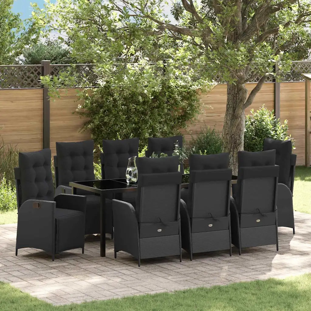 Set da Pranzo per Giardino con cuscino 9 pcs Nero polyrattan 3380539