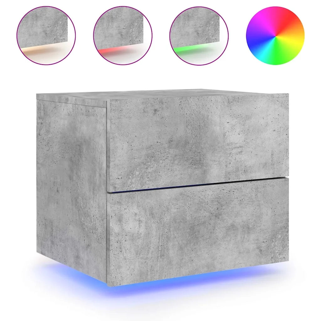 Comodino a Parete con Luci LED Grigio Cemento 836818