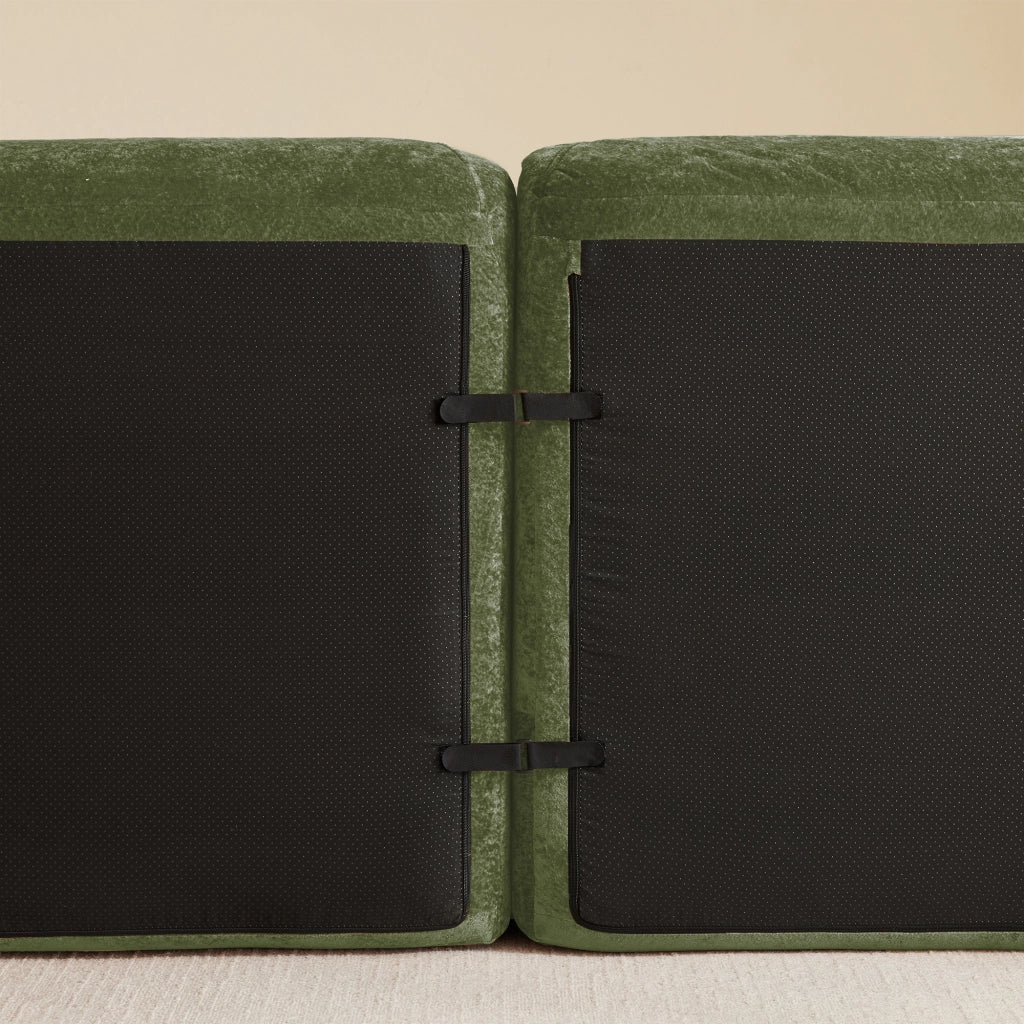 Divano modulare senza struttura in ciniglia verde con schiuma ad alta densità 76 × 358 × 95 cm
