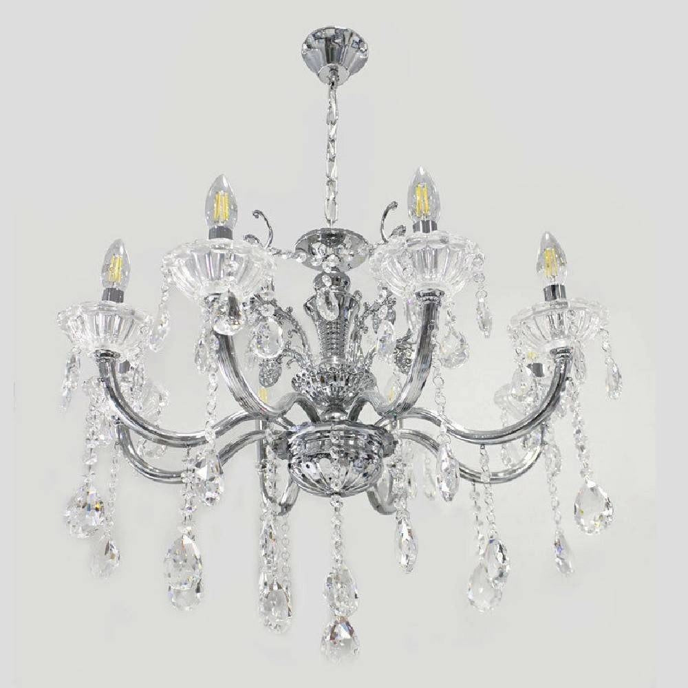 Trade Shop - Lampadario Soffitto 8 Bracci Attacco E14 Pendenti Acrilico Oro Argento A19 - Argento