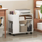 MOBILETTO Portastampante 70 x 34 x 60 cm Bianco in Legno con Ripiani e Ruote