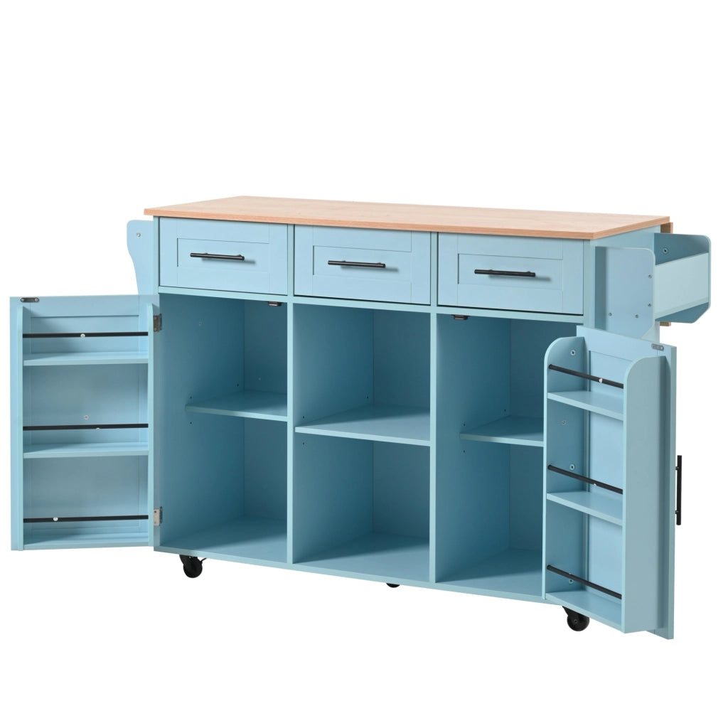 Carrello cucina ULEVR 139x46(71)x91,5 cm con piano pieghevole, 3 cassetti, ripiani regolabili e ruote, blu