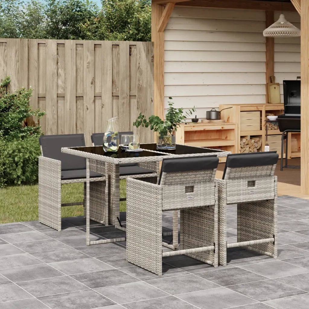 Set Pranzo da Giardino 5pz | Set Salotto da Giardino con Cuscini Grigio Chiaro Polyrattan