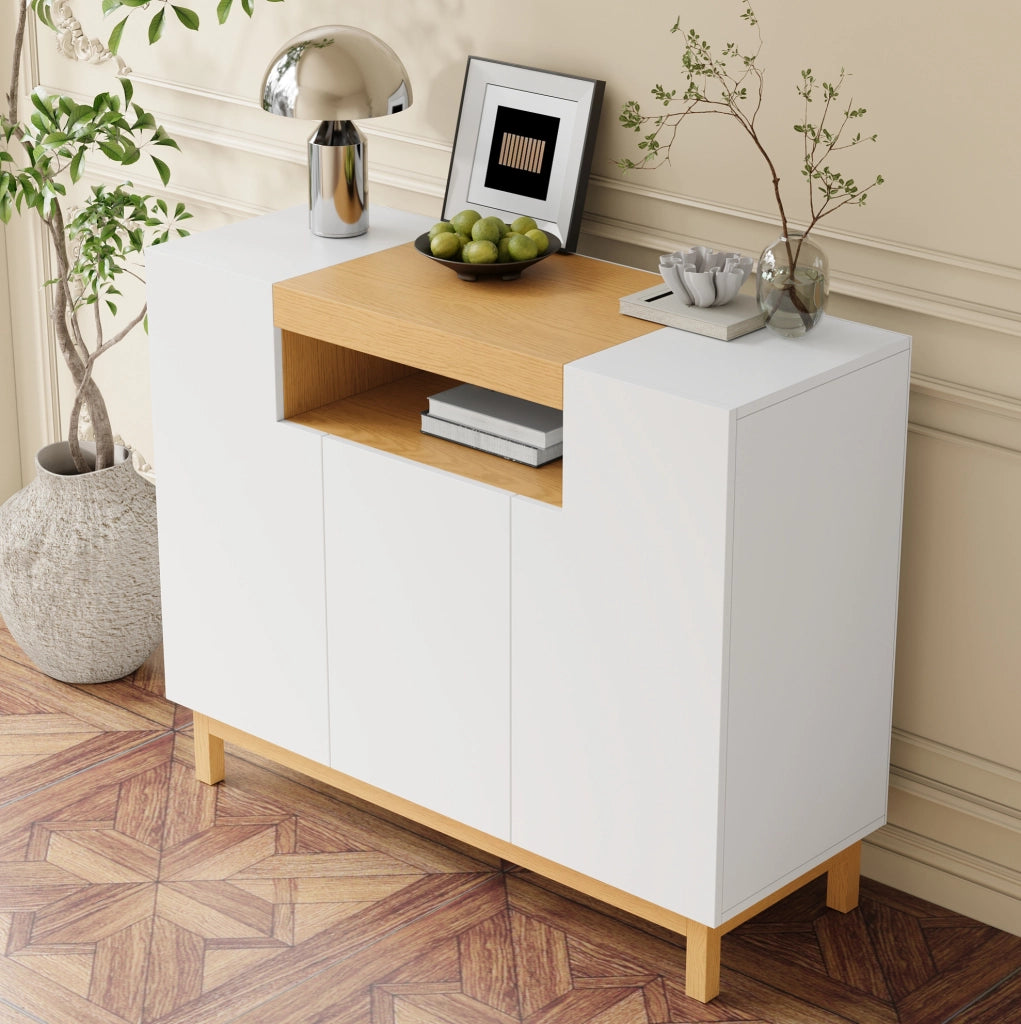 Credenza moderna bianca con 3 ante e vano a giorno