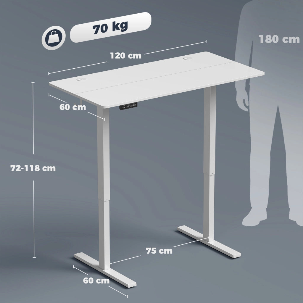 Bureau Assis Debout Électrique 120 x 60 cm Réglable en Hauteur