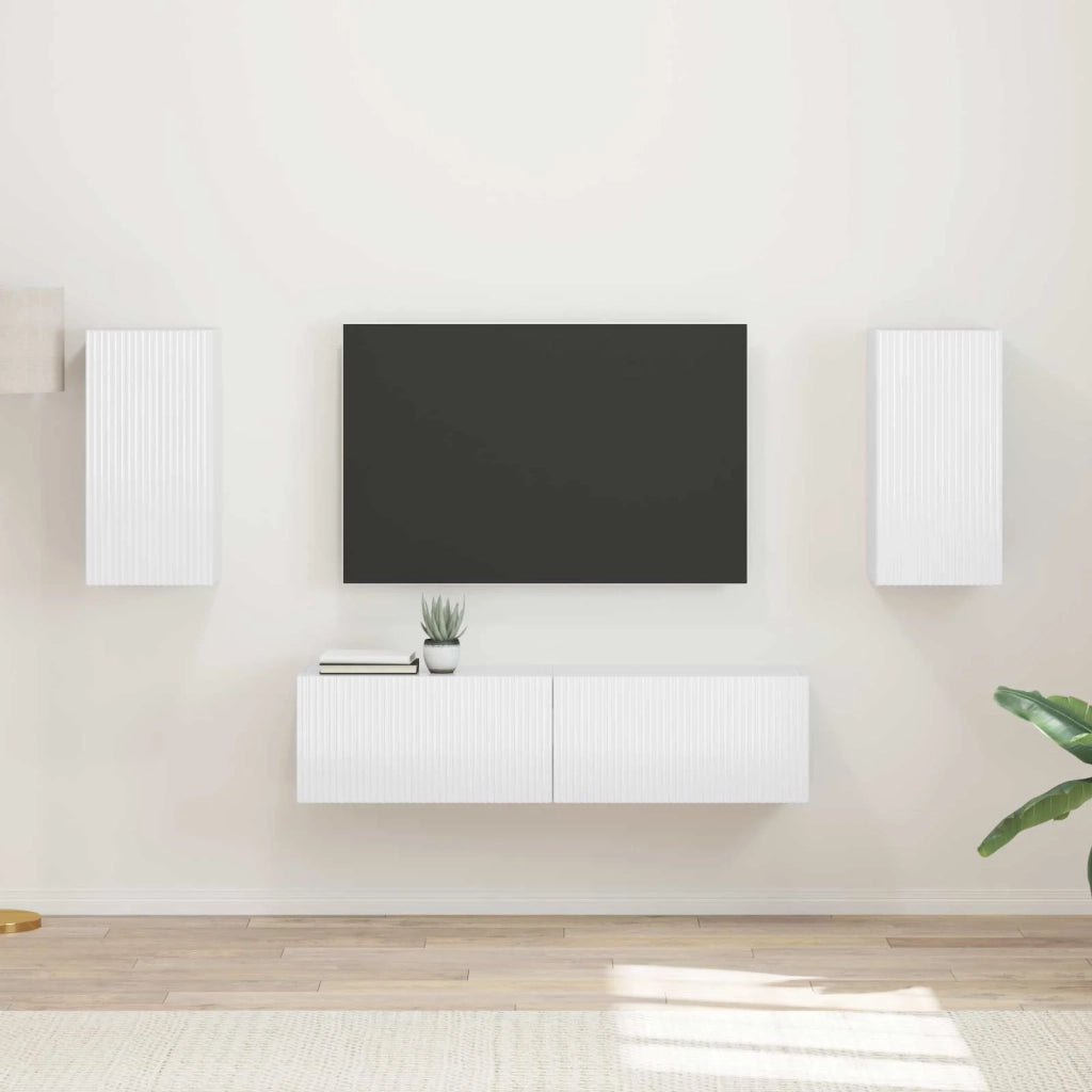 Set mobile TV 4 pz | Armadietto TV | Mobile Porta TV Bianco Lucido Legno multistrato