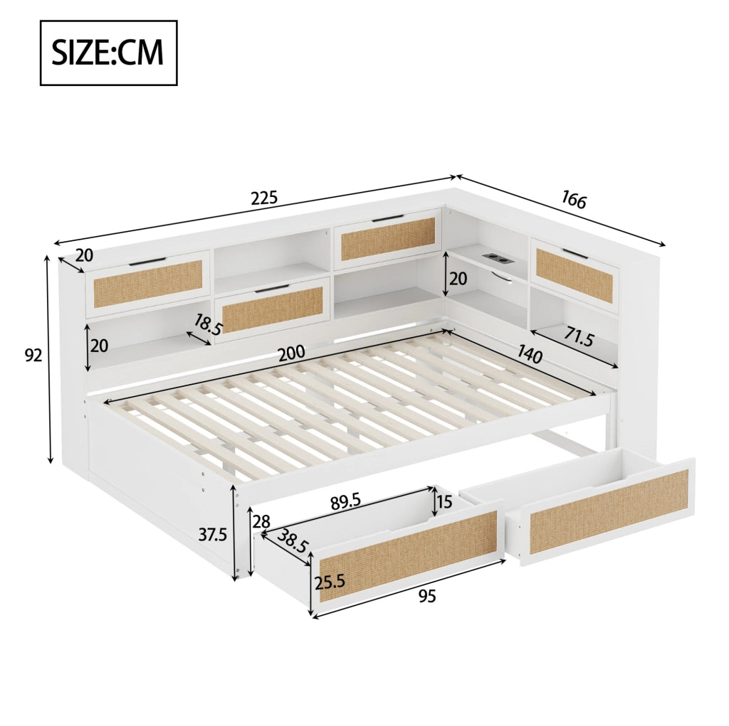 Divano letto 140x200 cm con USB e spazio contenitore in MDF bianco