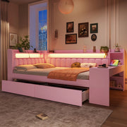 Letto Imbottito con Scrivania e Cassetti, LED e USB ¨C Xylo ¨C 140x200, Rosa