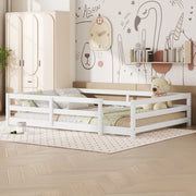 Letto singolo 140 × 200 cm con rete a doghe inclusa struttura bassa con barriera su 4 lati in legno bianco