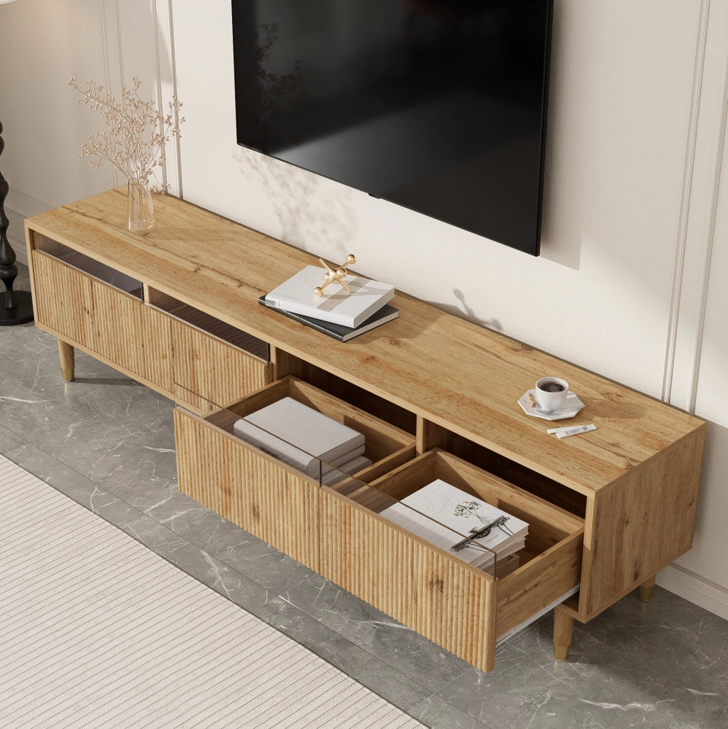 Mobile TV moderno 178 cm con 4 cassetti e passacavi in MDF effetto legno