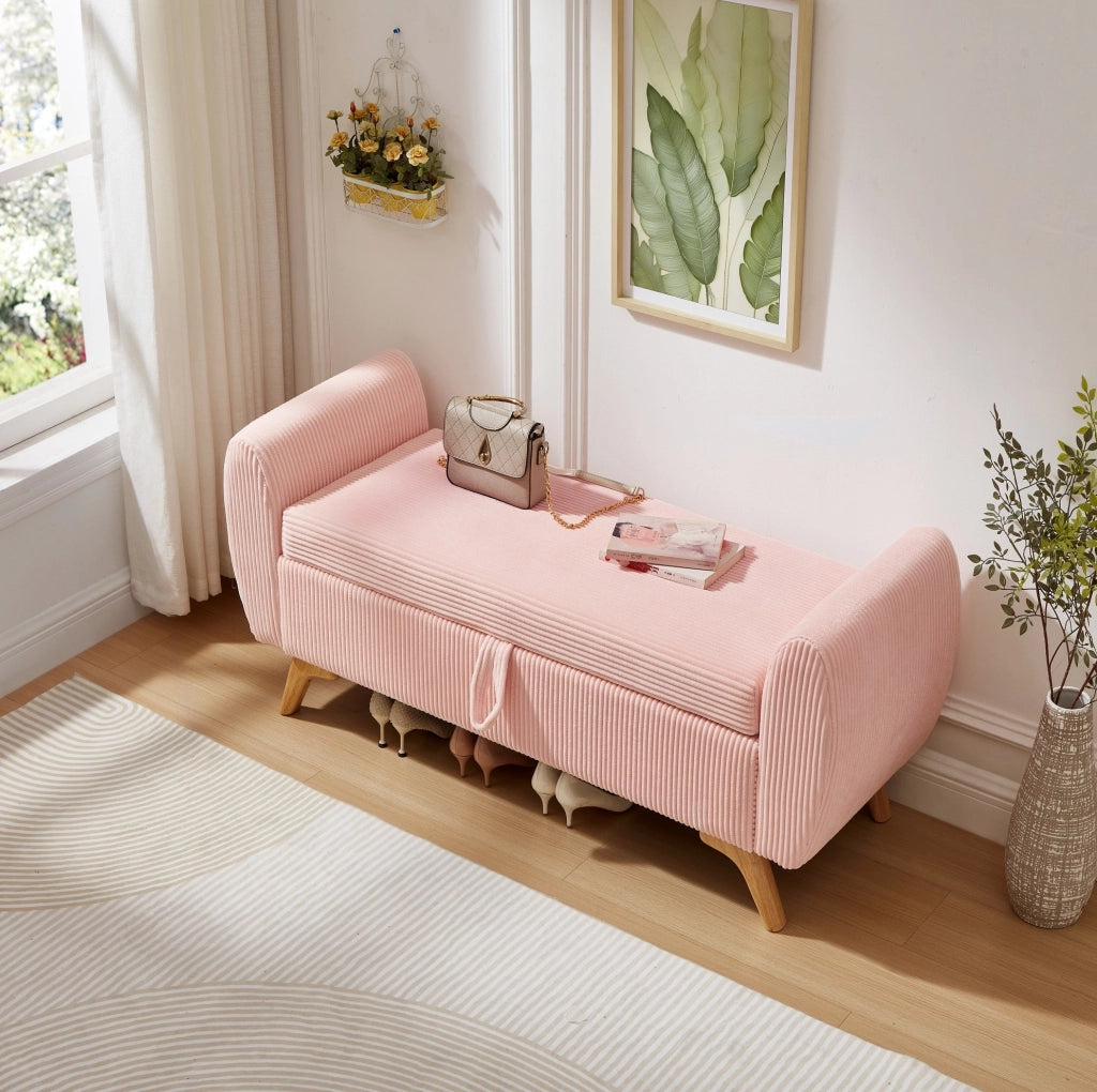 Panca contenitore pieghevole 145x51x57 cm in velluto a coste rosa