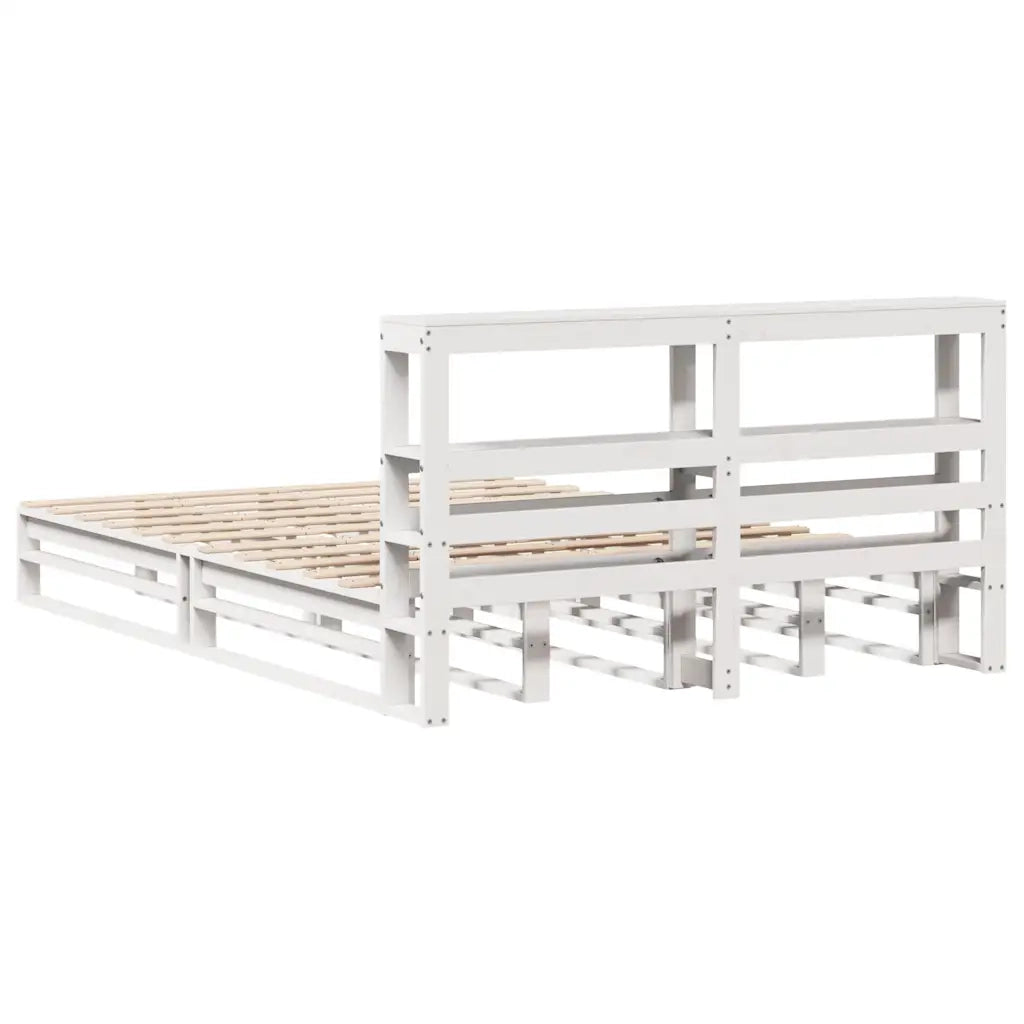 Giroletto con Testiera Bianco 150x200 cm Legno Massello di Pino 3306499
